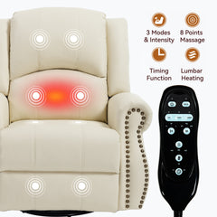 Heat Massage Manual Recliner Chair with Rocker and Swivel in Fabric for Living Room, Beige