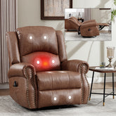 Heat Massage Manual Recliner Chair with Rocker and Swivel in Fabric for Living Room, Yellow
