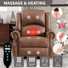 Heat Massage Manual Recliner Chair with Rocker and Swivel in Fabric for Living Room, Yellow