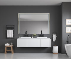 60 x 48 Inch LED Bathroom Mirror with Front and Backlight, Wall Mounted Vanity Mirror with Aluminum Frame, Anti-Fog, Memory, 3 Colors, Stepless Dimmable