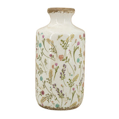 D5.3x10.6" Ceramic Cylinder Vase with Multi-Colored Floral Motifs
