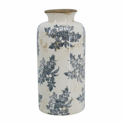 5.7x5.7x12.4" Vintage Inspired White Ceramic Vase with Black Floral Motif