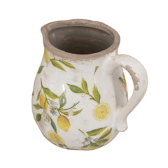 6.3x5.1x6.1" White Ceramic Pitcher Vase with Yellow Lemon Motif