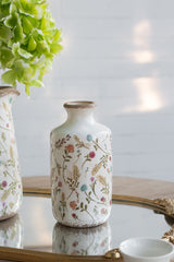 D4.3x8.3" Ceramic Cylinder Vase with Multi-Colored Floral Motifs