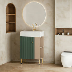 21.6" Open-Shelving Vanity with Ceramic Sink and Soft-Close Door, Cloakroom Storage Cabinet on Right Side, Assembly Required, Green Finish. 24VB06-21LVR CONTACT SELLER FOR STOCK-W1920S00190