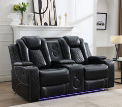 MSPM070 Power reclining loveseat with Speaker/ LED Strip / USB charging port / cup holders / storage BLACK color