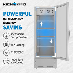 Commercial Display Refrigerator, Upright Swing Glass Door Merchandiser Fridge with LED Lightning, Reach-in Beverage Cooler for Shop Restaurant, ETL Approved, 10.9 Cu. Ft, SILVER