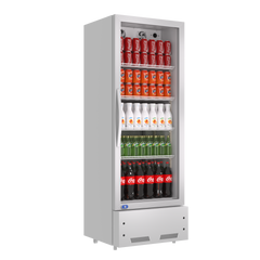 Commercial Display Refrigerator, Upright Swing Glass Door Merchandiser Fridge with LED Lightning, Reach-in Beverage Cooler for Shop Restaurant, ETL Approved, 10.9 Cu. Ft, SILVER