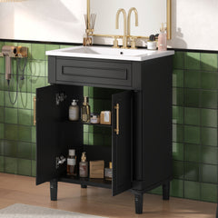 24" Bathroom Vanity with Integrated Ceramic Sink, Bathroom Cabinet with 2 Doors, Single Sink Bathroom Vanity for Small and Medium Restroom