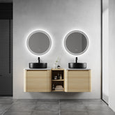 60'' Wall-Mounted Bathroom Vanity With Ceramic Art Sink, and 1-Storage Shelves, Soft-Close Door, KD-Packing, Plywood