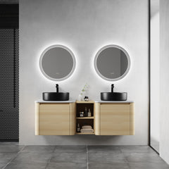 60'' Wall-Mounted Bathroom Vanity With Ceramic Art Sink, and 1-Storage Shelves, Soft-Close Door, KD-Packing, Plywood