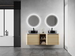 60'' Wall-Mounted Bathroom Vanity With Ceramic Art Sink, and 1-Storage Shelves, Soft-Close Door, KD-Packing, Plywood