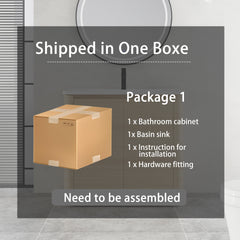 36'' Freestanding Bathroom Vanity with White Ceramic Sink & 2-Soft-Close Door, KD-Packing, Plywood