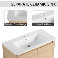 36'' Freestanding Bathroom Vanity with White Ceramic Sink & 2-Soft-Close Door, KD-Packing, Plywood