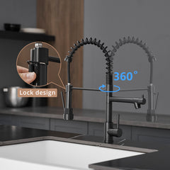 Kitchen Sink Faucet with Soap Dispenser, Kitchen Faucet with Pull Down Sprayer 2 Modes 304 Stainless Steel Single Handle Single Hole Pull down Black Faucet