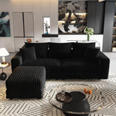 82.7 "Plush Corduroy 3-Seat Sofa,Modern Comfy Upholstered Sofa Cloud Couch,Deep Seat Couches with Soft Pillows and 1 Ottomans,Convertible Sofa Lounge Chair,Black (Old SKU:W1885S00150)