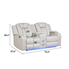 BENZ LED & Power Recliner 3 PC Made With Faux Leather in Ice (NJ INVENTORY)