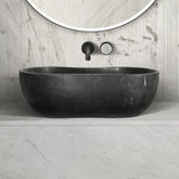 Luxury Dark Grey Natural Marble Vessel Sink, 23.6" Organic Wavy Shape Stone Basin, Solid One-Piece Carved, Matte Finish Vanity Bowl (60cm x 36cm)