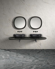 Luxury Dark Grey Natural Marble Vessel Sink, 23.6" Organic Wavy Shape Stone Basin, Solid One-Piece Carved, Matte Finish Vanity Bowl (60cm x 36cm)