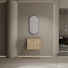 24" Wall-Mounted Bathroom Vanity, 2-Soft Closing Door, Oak, Plywood (Excluding Sink)