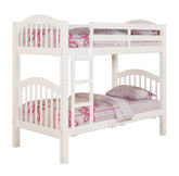 White Twin Over Twin Bunk Bed with Built-in Ladder