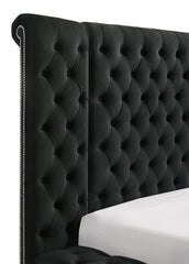 Modern Bedroom Sanctuary Black Velvet Plush Tufted Headboard Concealed Storage 1pc King Bed
