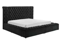 Modern Bedroom Sanctuary Black Velvet Plush Tufted Headboard Concealed Storage 1pc King Bed