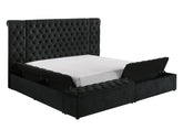 Modern Bedroom Sanctuary Black Velvet Plush Tufted Headboard Concealed Storage 1pc King Bed