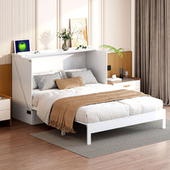 Full Size Murphy Bed with Large Drawers, White