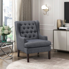 1pc Accent Chair Button-Tufted Dark Gray Fabric Upholstery Foam Cushion Seat Living Room Furniture