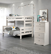 White Finish Rustic Bunk Bed Plank Wood Design Ladder And Plank Design