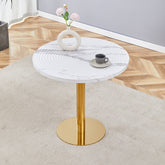 31.5 Inch Elegant White Marble Pattern Round Dining Table - Suction Molding Annular Texture, Durable and Water-Resistant.Suction Molding Process,Exquisite White Marble Pattern,Gold Metal Stand.