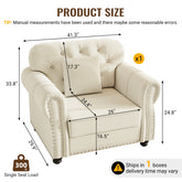 41.3"Upholstered Velvet Sofa with Nailhead Trim and Rolled Armrests,Mid-Century Modern Chesterfield Sofa with Button Tufted,Includes 1 Pillows,Beige/White