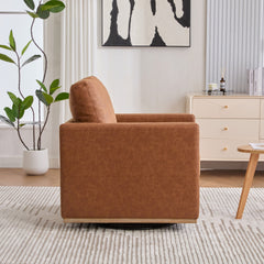 30.7"W Upholstered Square Swivel Accent Chair and Comfy Accent Single Sofa Chair, 360 Degree Club Chair, Lounge Armchair for Living Room Bedroom Apartment Nursery. Brown PU