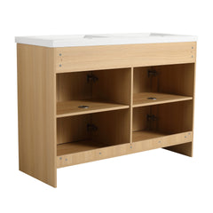 48" Freestanding Bathroom Vanity, 4-Soft Closing Door, Original Oak, Plywood, KD-PACKING, (Only Vanity, Excluding Sink)