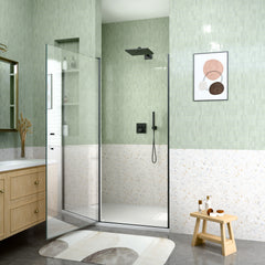 34" W x 72" H Semi-Frameless Circular Pivot Shower Door in Matte Black With 1/4" (6mm) Thick SGCC Tempered Glass