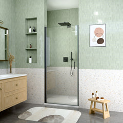 34" W x 72" H Semi-Frameless Circular Pivot Shower Door in Matte Black With 1/4" (6mm) Thick SGCC Tempered Glass
