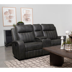 Forrest Grey Motion Reclining Loveseat with Console