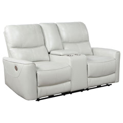 Denson Dove Grey Upholstered Power Reclining Loveseat