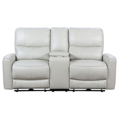 Denson Dove Grey Upholstered Power Reclining Loveseat