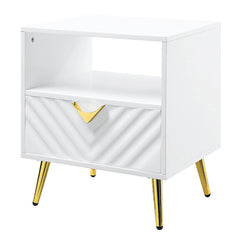 White High Gloss End Table with Shelf