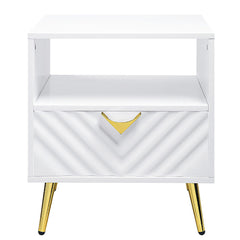 White High Gloss End Table with Shelf
