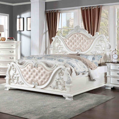 Pearl White Traditional California King Size Bed Tufted HB Luxury Look 1pc Bed Bedroom Furniture Wooden