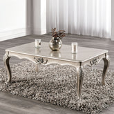Traditional Style Coffee Table Curved Legs With Carved Design Solid Wood Structure Champagne Finish