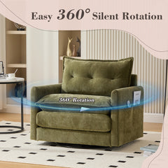 UNITED WE WIN Swivel Barrel Chair - Mid Century Modern Chair, Thick Padded Arm Chair with Solid Metal Base, Comfortable Single Sofa Chair, Swivel Accent Chair for Living Room Bedroom
