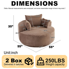 55''L Corduroy Foam Single Swivel Chair, Fluffy Modern Sleeper, 360 Degree Swivel Chair for Living Room, Bedroom, Lounge and Projection Room