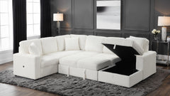 Grande Modern Style Sectional Sofa with USB-C, Sleeper Function & Storage Made with wood in Cream(CA INVENTORY)