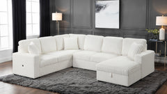 Grande Modern Style Sectional Sofa with USB-C, Sleeper Function & Storage Made with wood in Cream(CA INVENTORY)