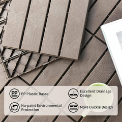 Patio Interlocking Deck Tiles, 12"x12" Square Composite Decking Tiles, Four Slat Plastic Outdoor Flooring Tile All Weather for Balcony Porch Backyard, (Dark Brown, Pack of 27)
