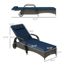 Rolling Outdoor Chairs,2 Reclining Chaise Lounge Chairs,with Cushion, Pillow, Headrest, Armrests, and Wheels